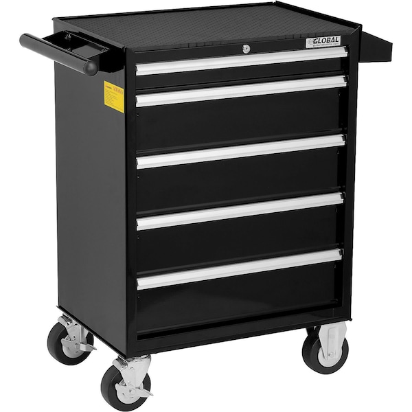 Roller Cabinet, 5 Drawer, Black, Steel, 18-1/8 in D x 37-13/16 in H